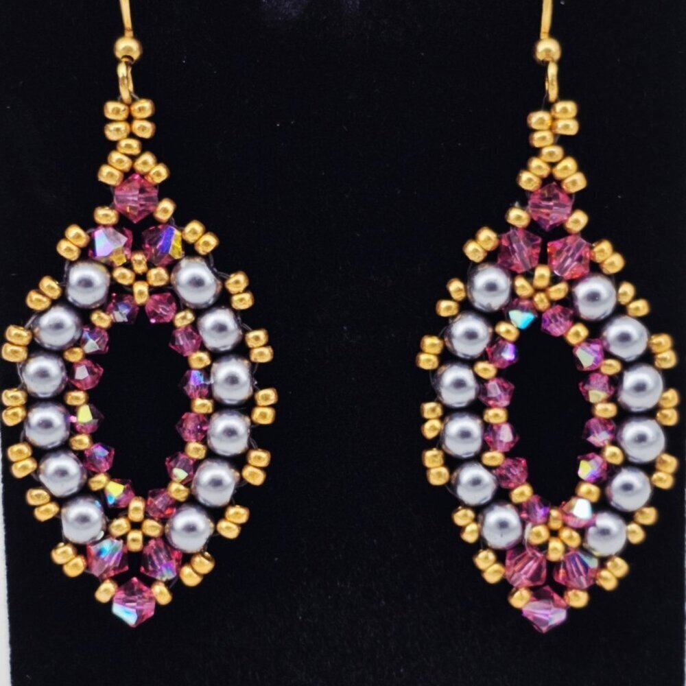 14K Gold Plated Beaded Drop French Wire Earrings Made with Swarovski Crystals